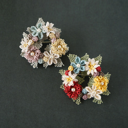 [ぬい針と絹糸で編んだ可憐なお花]シルクイーネオヤ(トルコ刺繍･レース)お花がぎっしりリース型のブローチ 6枚目の画像