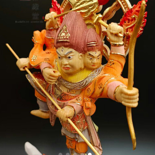 極上品 木彫り 仏像 摩利支天立像 彫刻 彩繪 本金 切金 天然木檜