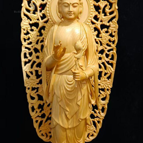 最高級 木彫仏像 阿弥陀三尊立像 彫刻 一刀彫 天然木檜材 仏教