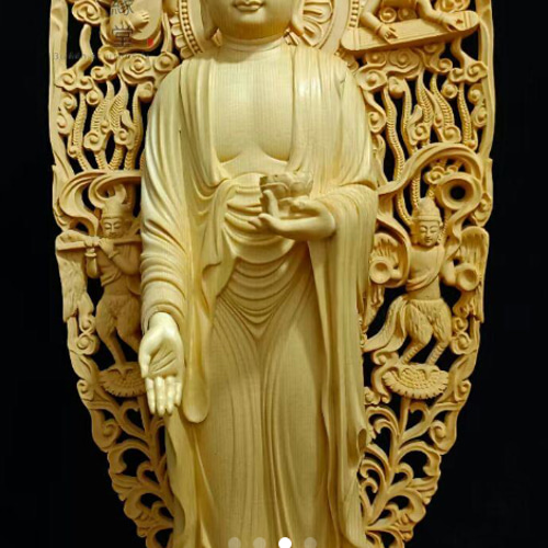 最高級 木彫仏像 阿弥陀三尊立像 彫刻 一刀彫 天然木檜材 仏教工芸 D