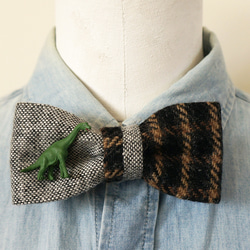 ブラキオサウルスのチョウネクタイ・Brachiosaurus-BOWTIE(tweed/check) 2枚目の画像