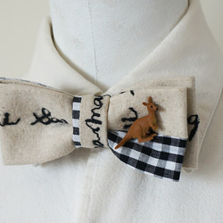 カンガルーのチョウネクタイ・Kangaroo-BOWTIE(embroidery/gingham) 2枚目の画像