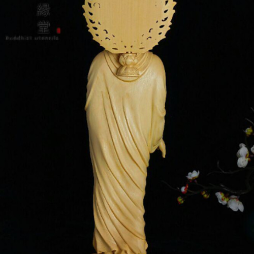 木彫り 仏像 釈迦如来立像 釈迦牟尼仏 彫刻 一刀彫 天然木檜材 F