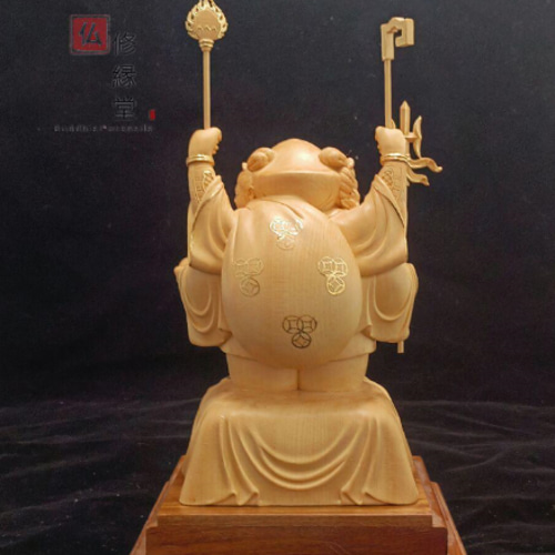 珍品 木彫り 仏像 七福神三面大黒天 本金 切金 彫刻 天然木檜材 A 彫刻