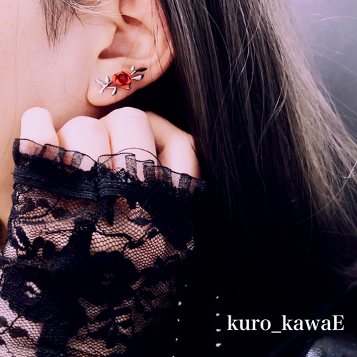 ゴシックローズのピアス / イヤリング変更可/18G,16G,14G変更可