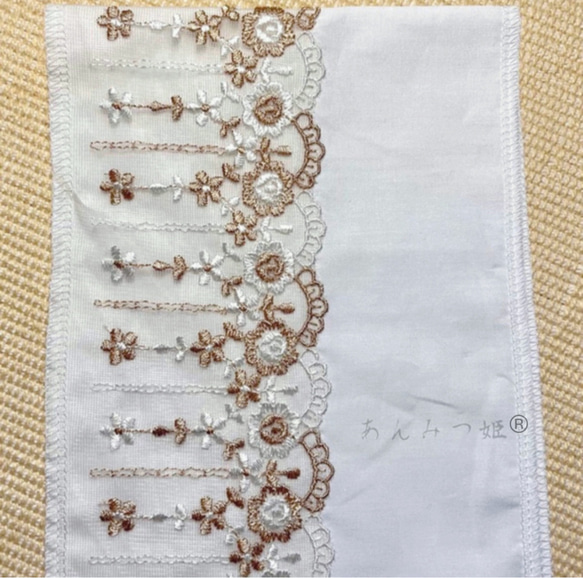 洗える刺繍半衿　ふっくら白×ベージュ【ラスト】 7枚目の画像