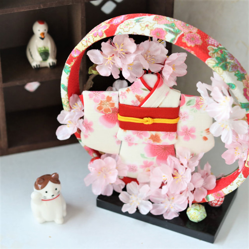 桜とちりめん細工のお雛様2段飾り♡桃の節句♡ひな祭り♡雛人形 ファッション通販】 桜とちりめん細工のお雛様2段飾り♡桃の節句