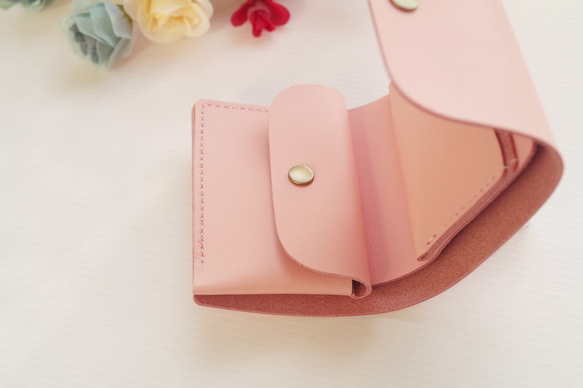 ✻コロンと可愛い ♫ 三つ折りお財布✻　牛革　✻　桜ピンク　✻ 6枚目の画像