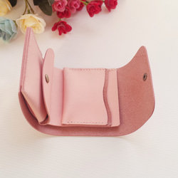 ✻コロンと可愛い ♫ 三つ折りお財布✻　牛革　✻　桜ピンク　✻ 3枚目の画像