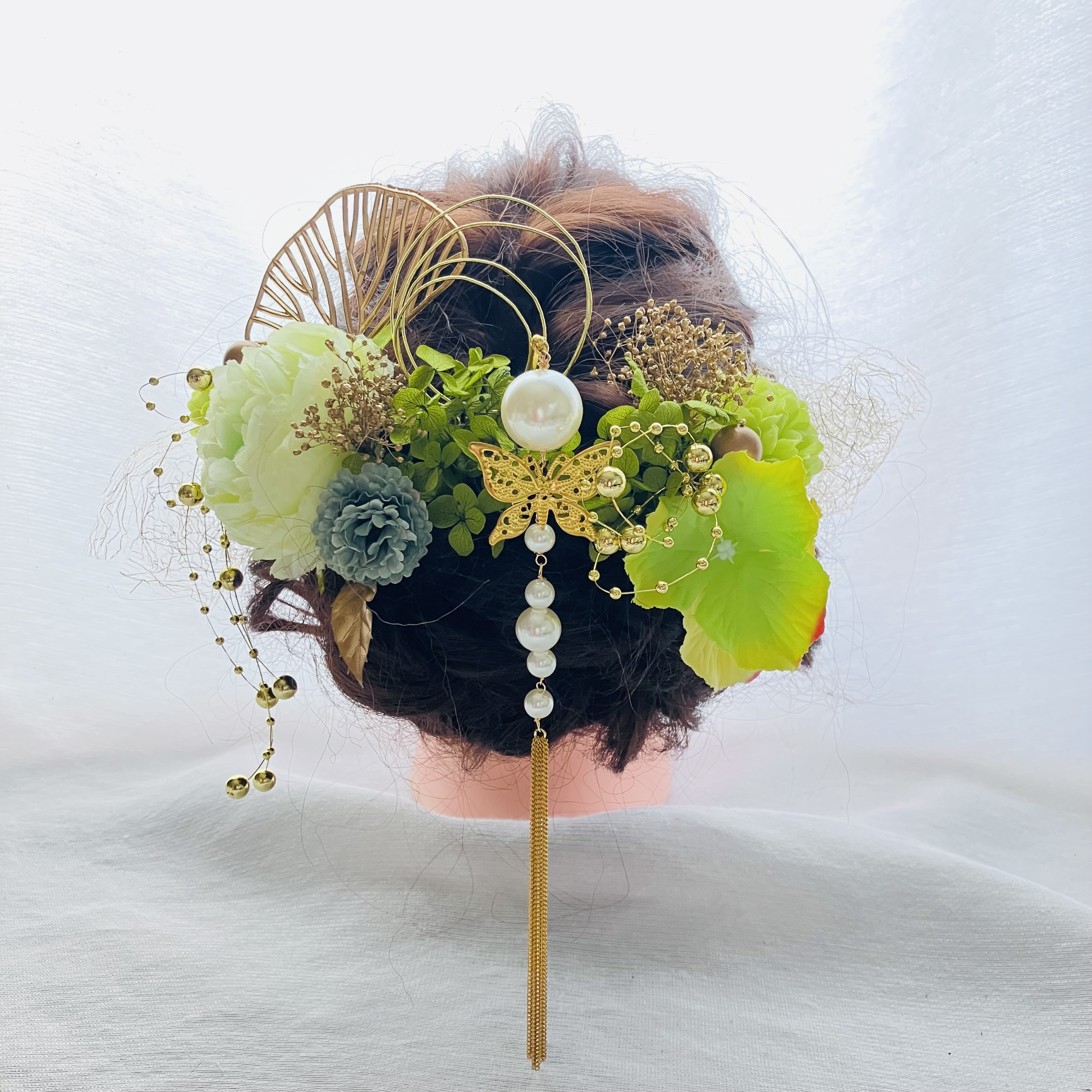 揺れるパール簪【卒業式髪飾り】【結婚式髪飾り】【成人式髪飾り】【ウェディング】簪　水引　金箔　振袖　袴　チュール　成人式