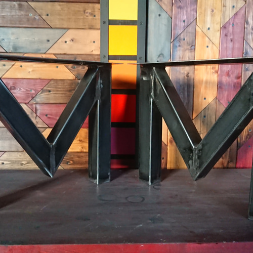 無塗装でアイアンな極太鉄脚♪ 50×400×350mm M型 2脚ver. ローテーブル  