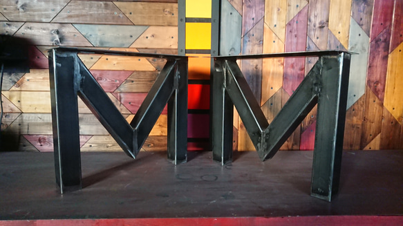 無塗装でアイアンな極太鉄脚♪ 50×400×350mm M型 2脚ver. ローテーブル  