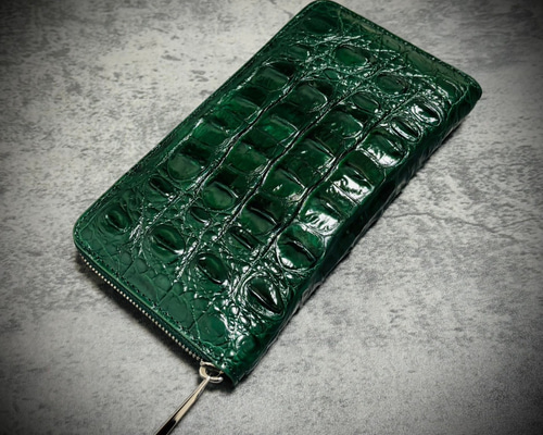 クロコダイル メンズ財布 長財布 大容量 カード21枚 背部 グリーン 緑