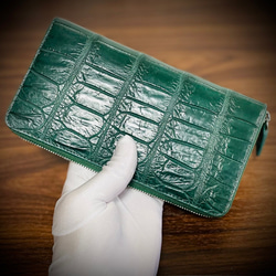 クロコダイル メンズ財布 長財布 レディス財布 ワニ グリーン 緑 大容量 革財布 プレゼント 3枚目の画像