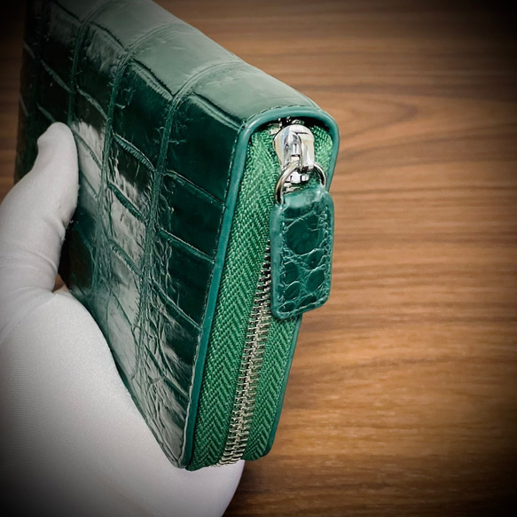 クロコダイル メンズ財布 長財布 レディス財布 ワニ グリーン 緑 大容量 革財布 プレゼント 4枚目の画像