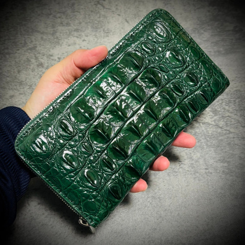 クロコダイル メンズ財布 長財布 大容量 カード21枚 背部 グリーン 緑