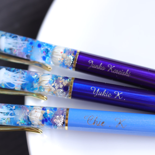 選べるグリップ&イニシャル】ハーバリウムボールペン～マリンブルー