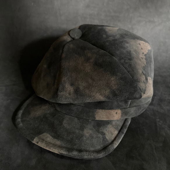 【triangles hat 】Cloudy black  leather casquette 8枚目の画像