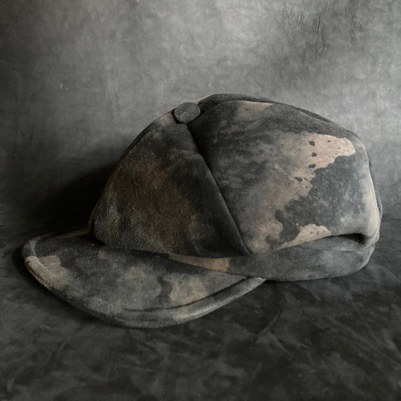 【triangles hat 】Cloudy black  leather casquette 3枚目の画像