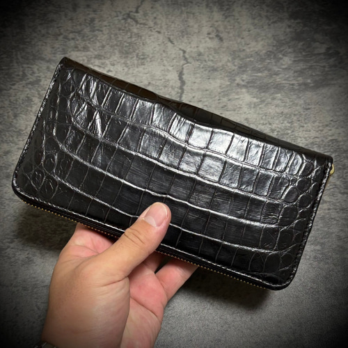 クロコダイル 長財布 大容量 カード１５枚 ワニ革 一枚革 証明付 ブラック 黒 クロコダイル 長財布 メンズ レディス 大容量 カード15枚収納 長財布