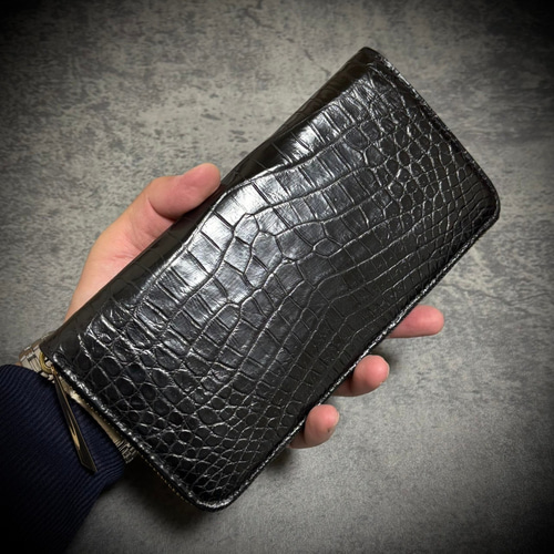 クロコダイル 長財布 大容量 カード１５枚 ワニ革 一枚革 証明付 ブラック 黒 クロコダイル 長財布 メンズ レディス 大容量 カード15枚収納 長財布