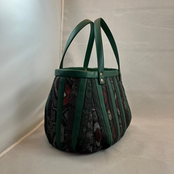 革と古布のパッチワークバッグ（グリーンの革＋紬） No.01016-11 4枚目の画像