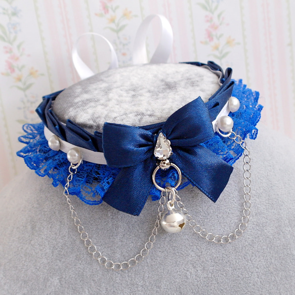 深藍色  蕾絲  蝴蝶結   蘿莉塔 項鍊 Choker Necklace Collar 第4張的照片