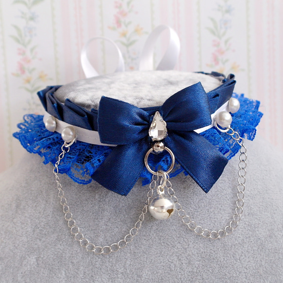 深藍色  蕾絲  蝴蝶結   蘿莉塔 項鍊 Choker Necklace Collar 第1張的照片