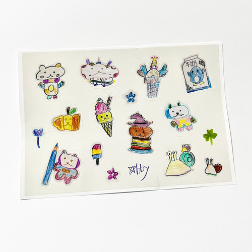 波アート 落書き 手描き かわいい 耐水ステッカー ギフトステッカー  