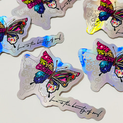 波品藝術 愛蝴蝶之美 普普藝術塗鴉彩虹雷射造型貼紙 車貼 行李貼 萬用貼 第2張的照片