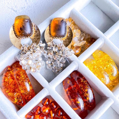 べっ甲 ピアス・イヤリング ゴールド アンティーク べっ甲風