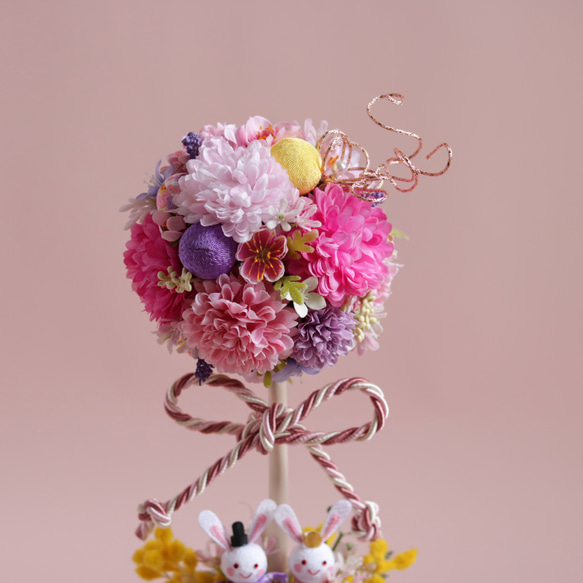 桃の節句～うさぎ雛のトピアリー 花気球風 3枚目の画像