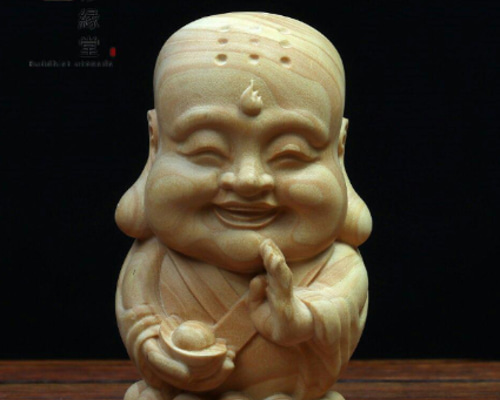 木彫り 仏像 Q版僧 如来立像 ミニ 彫刻 仏教工芸品 柘植材 ご利益 H