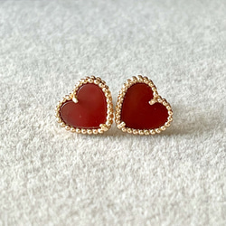 真っ赤なハートのピアス カーネリアンPG ピアス（スタッド・一粒