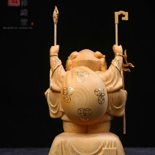 木彫り 三面大黒天立像 一刀彫 大迫力 木彫仏像 福神 仏教工芸品