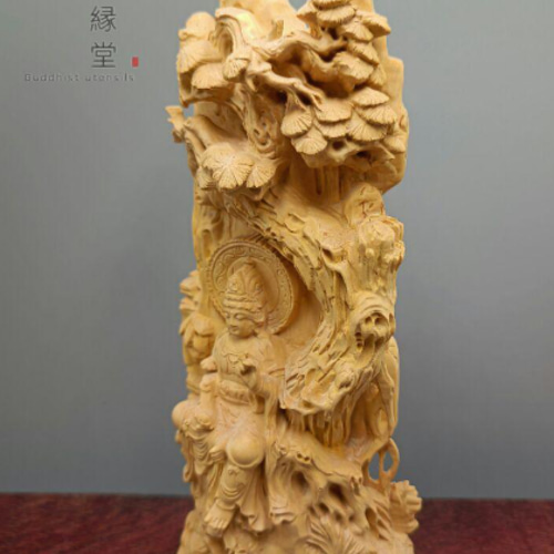 木彫り 仏像 樹藤観音 自在観音菩萨座像 彫刻 仏教工芸 柘植材 F 彫刻