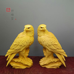 木彫り 動物置物 鳥 2点セット 彫刻 柘植材 職人手作 文遊び工芸 F