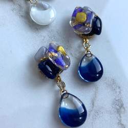 パープルPurple ♡ shell Parfait× Navy clear mini drop　ピアス・イヤリング 3枚目の画像