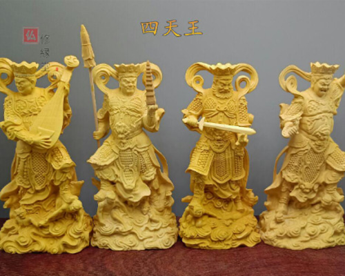 最高級 木彫り 仏像 四天王立像一式 柘植材 仏教工芸 精密彫刻 F 彫刻