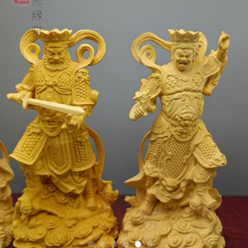 最高級 木彫り 仏像 四天王立像一式 柘植材 仏教工芸 精密彫刻 F 彫刻