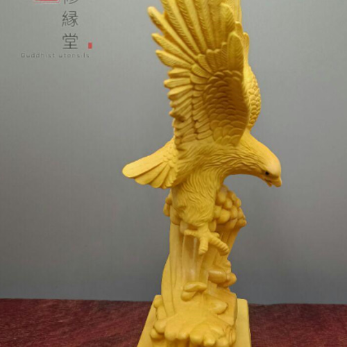 木彫り 動物置物 雄鷹 イーグル 彫刻 柘植材 職人手作 文遊び