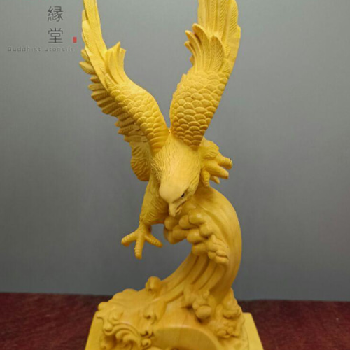 木彫り 動物置物 雄鷹 イーグル 彫刻 柘植材 職人手作 文遊び