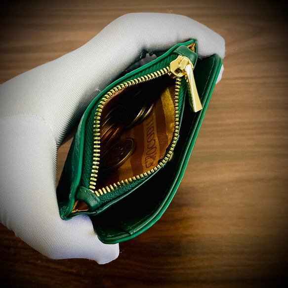 クロコダイル ミニ財布 二つ折り コンパクト 証明書付 コンパクト 革財布 グリーン 緑 メンズ レディス 8枚目の画像