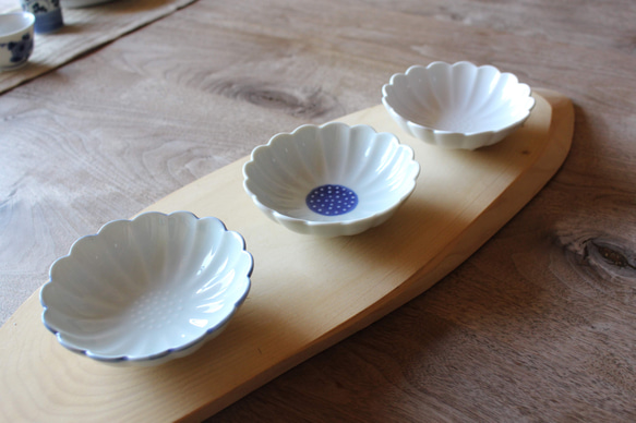 花小皿 3種セット (白・みこみ青・ふち線) 薬味皿・豆皿 ichinokura