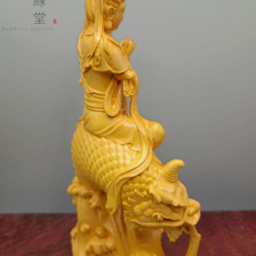 木彫り 仏像 鰲魚自在観音菩薩座像 彫刻 柘植材 ご利益 仏師で仕上げ F
