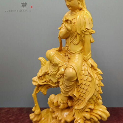 木彫り 仏像 鰲魚自在観音菩薩座像 彫刻 柘植材 ご利益 仏師で仕上げ F