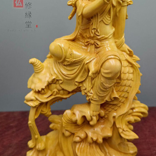 木彫り 仏像 鰲魚自在観音菩薩座像 彫刻 柘植材 ご利益 仏師で仕上げ F