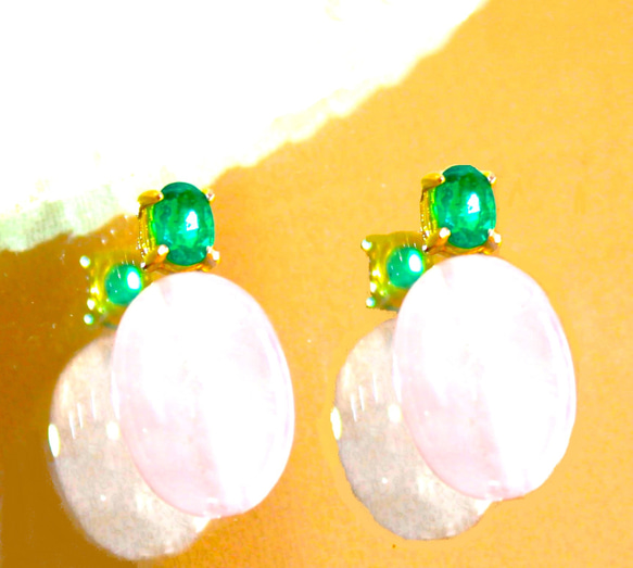 - spring - Emerald & Rose Quartz Necklace 3枚目の画像
