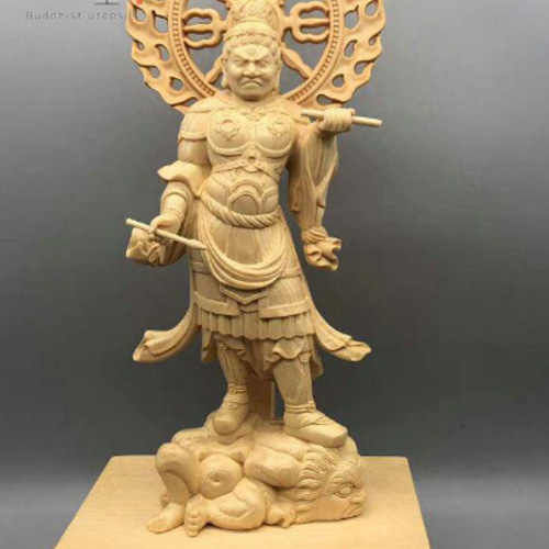 最高級 木彫り 仏像 四天王立像 彫刻 一刀彫 天然木檜材 仏教