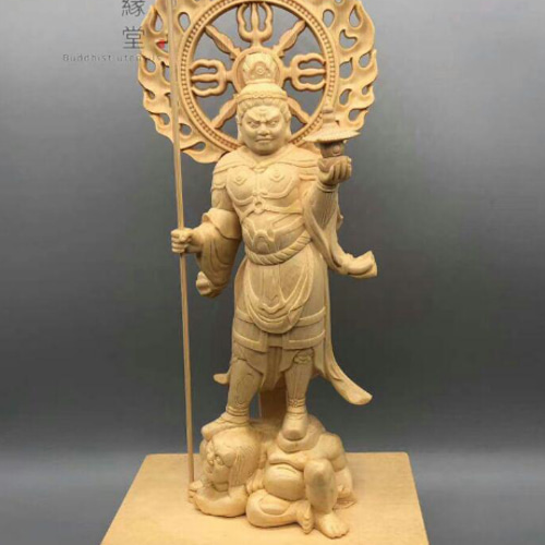 最高級 木彫り 仏像 四天王立像 彫刻 一刀彫 天然木檜材 仏教
